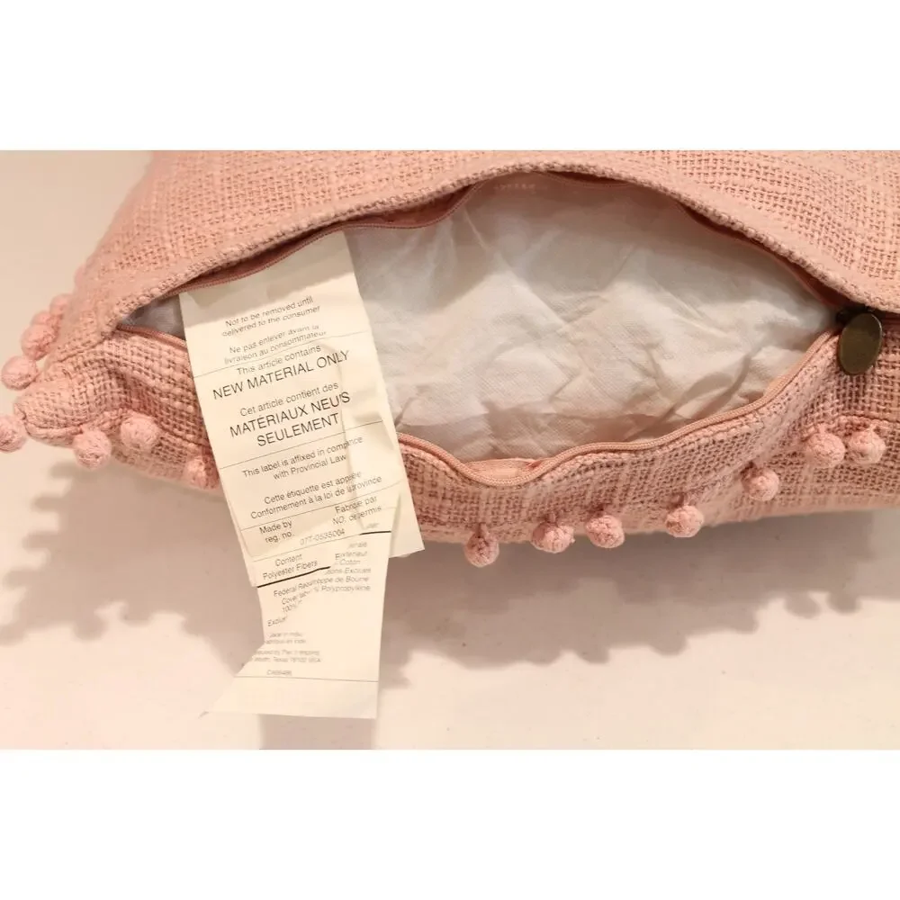 2 Pier 1 Basketweave Design Texture Throw Pillows Blush Pink Pom Pom Trim Zip Up